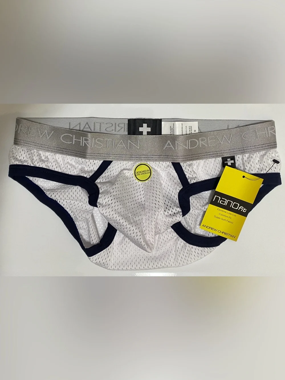 NWT! Andrew Christian NanoFit Sports Mesh Brief MED White
